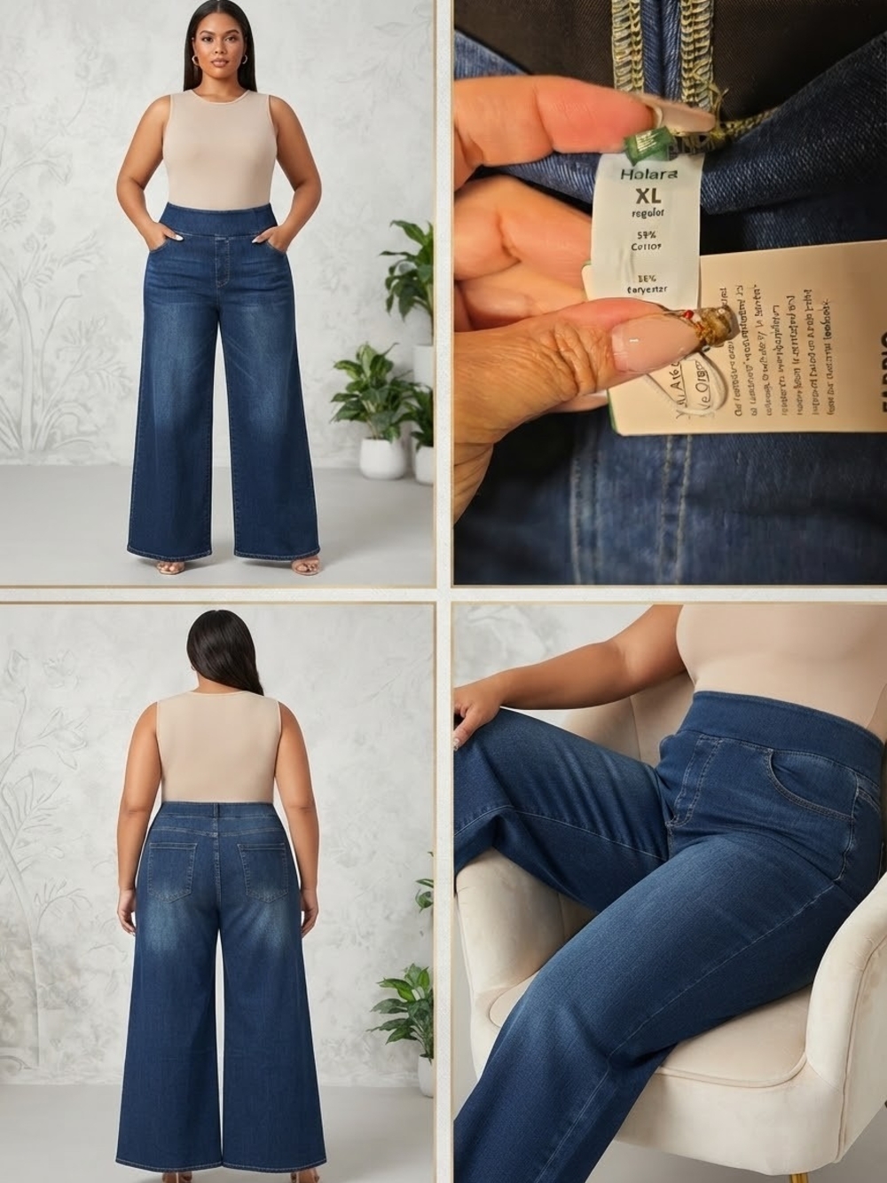 HALARA Dark Blue Wide-Leg High-Rise Jeans